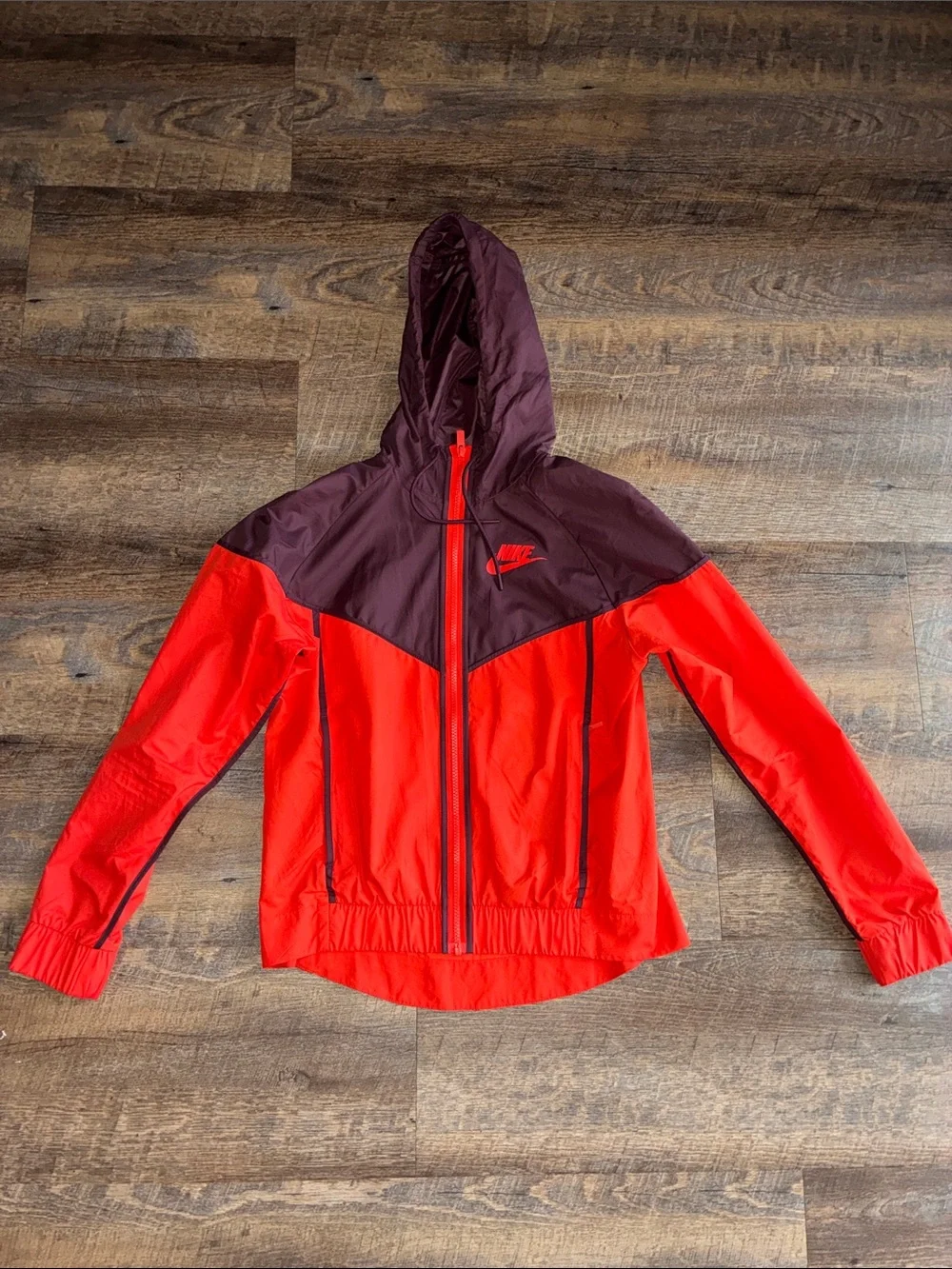 Nike Red and Burgundy Hooded Windbreaker Jacket